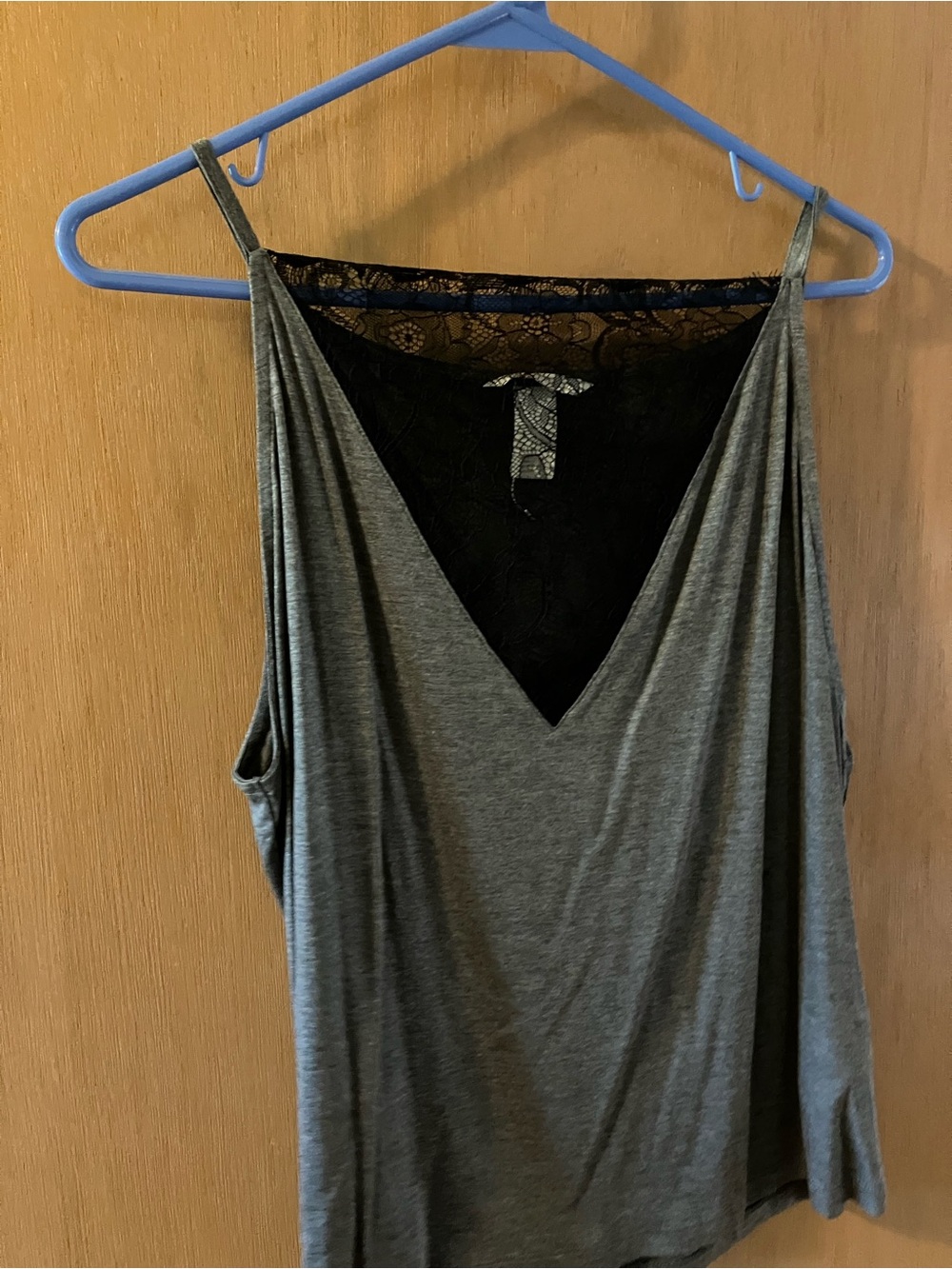 H&M Grey Sleeveless V-Neck Camisole with Black Lace Back